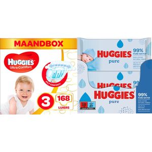 Huggies luiers maat 3 (168 luiers) + Huggies billendoekjes Pure (1008 doekjes)