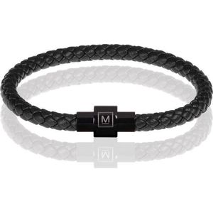 Memphis armband leer en edelstaal Zwart-19cm