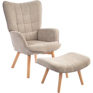 4goodz Oor-Fauteuil met Voetenbank Ribfluweel Optiek - Bruin