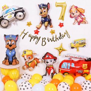 Loha-party® Honden Thema Versiering ballonen-Verjaardag pakket-Cijfer ballonnen-7-Ryder-Chase-Marshall-Skye-Rocky-Rubble-Zuma-brandweer auto-Politie auto-Happy birthday-Folie ballonnen
