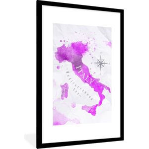 Fotolijst incl. Poster - Wereldkaart - Roze - Italië - 80x120 cm - Posterlijst