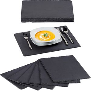 Relaxdays 12x leisteen serveerplank - 30 x 40 cm - placemats - Sushi serveerplaat