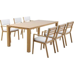 AXI Jada Tuinset met 6 stoelen Houtlook/beige – Gepoedercoat aluminium frame – Stoel met dubbel geweven touwen - Polywood tafelblad