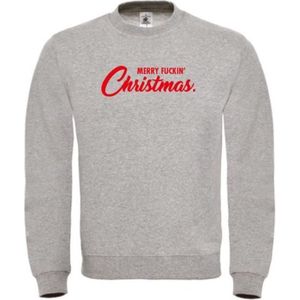 Kerst sweater grijs M - Merry fuckin' Christmas - rood - soBAD. | Kersttrui soBAD. | kerstsweaters volwassenen | kerst hoodie volwassenen | Kerst outfit | Foute kerst truien