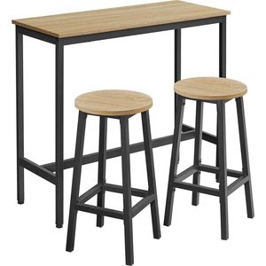 Bartafel, Set Incl. 2 Barkrukken - SONOMA - Industriële Stijl, Stalen Frame, Kleur: Eiken Sonoma en Zwart, Tafel 90 x 100 x 40 cm, Krukken 65 x 32 cm
