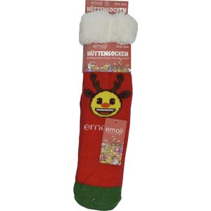 Emoji Kerstsokken - Happy unisex huissokken - Extra Warm en zacht - Anti-Slip - Huttensocken Emoji deer- one size