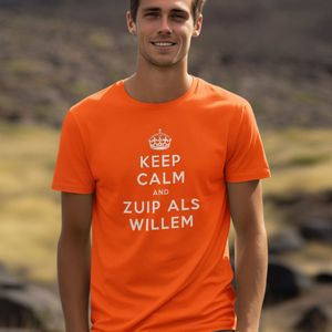 Oranje Koningsdag T-shirt - Maat XS - Keep Calm And Zuip Als Willem - Heren Feestkleding & Carnavalskleding