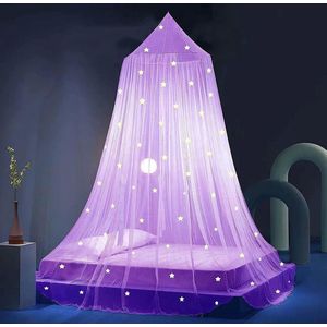 Goodivery ® bedhemel licht op in het donker, bedhemel voor meisjes, muggennet, prinsessenbaldakijn voor meisjes, bed, kamer, decoratie, paars