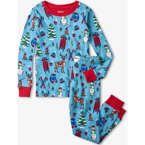 Hatley pyjama winterlandschap, kerstpyjama blauw/roze maat 5 jaar