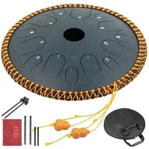 Handpan 36 cm – Tongue drum – Klankschaal – 15 noten - Handpan - Tong Drum - Klankschalen - Yoga Drum – Lotus Tong - Steeldrum - Muziektherapie - Zwart met Goud