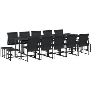 vidaXL Tuinset - Tuinsets - Loungeset - Tuintafel - 15-delige Tuinset textileen zwart