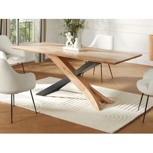 Vente-unique Eettafel 8 personen in acaciahout en zwart metaal - Houtlook - DAMINO L 190 cm x H 77.5 cm x D 90 cm