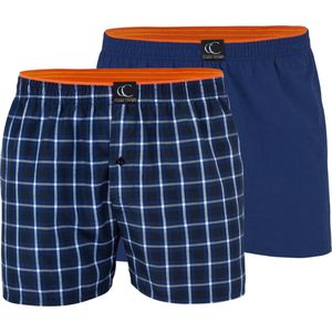 2 pack heren boxershorts met knoop - Marineblauw/Ruit - Maat XL