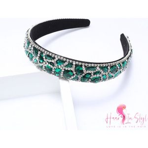 Haar in Stijl® | Diadeem Esmerald Groen Rhinestones Diamant Brilliant | vrouwen dames haaraccessoires feest bruiloft verloving