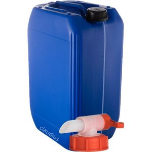 Jerrycan 25 Liter Blauw – met kraan – met zichtstreep – handig stapelbaar – UN gekeurd – voor water en gevaarlijke vloeistoffen – inclusief dop – totaal te legen