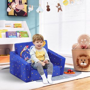 Astronaut Opvouwbare kinderbank, 2-in-1 slaapbank, kinderstoel met stoffen tas, zachte flip open kinderstoel voor slaapkamer, woonkamer, speelkamer