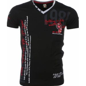 Italiaanse T-shirt - Korte Mouwen Heren - Borduur Polo Players - Zwart