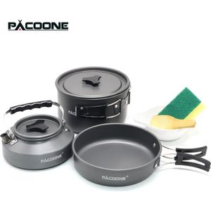 Pacoone® - Camping pannenset - 3-delig - lichtgewicht - Zwart - Aluminium - Perfect voor hiking