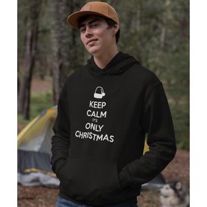 Zwarte Kerst Hoodie Keep Calm - Maat XL - Kerstkleding voor dames & heren