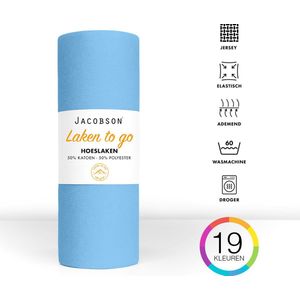 Jacobson - Hoeslaken - 130x200cm - Jersey Katoen - tot 23cm matrasdikte - Lichtblauw