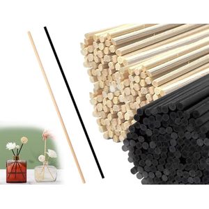 Verpakking met 60 geurstokjes voor kamergeuren van gevlochten materiaal - Willows en rotan stokjes - Reservestaafjes voor aromadiffusers (hout en zwart)