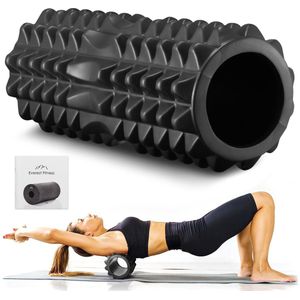 EVEREST FITNESS foam roller massage 33 cm - Massage roller met spikes - Met tas en oefeningenboek - Voor tijdens of na sport - Ter ontspanning - Zwart