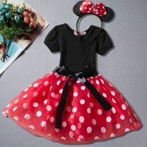 Minnie Mouse jurkje rood met witte stippen met haarband en Minnie oren - zwart shirtje met rode rok en leuke zwarte strik