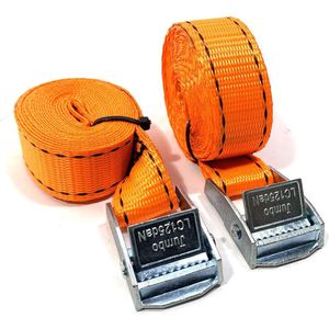 JUMBO Spanband 2 stuks, 250cm, 25mm met klemgesp , 250KG. Fluo oranje TUV gecertificeerd, conform EN-12195-2