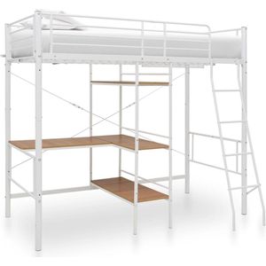 The Living Store Stapelbedframe met tafel metaal wit 90x200 cm - Stapelbed - Stapelbedden - Bed - Bedden - Kinderbed - Kinderbedden - Kinderstapelbed - Kinderstapelbedden - Bedframe - Bedframes - Stapelbedframe