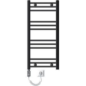 Badkamerradiator Elektrisch met verwarmingselement 300W 400x800 mm Antraciet gebogen met zijaansluiting