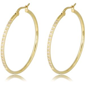 Gouden oorbellen kristal zirkonia 40mm x 2mm - Gouden oorringen met kristal steentjes 40mm - Met luxe cadeauverpakking