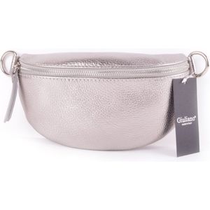 Giuliano Lederen Bumbag/Heuptas Metallic - middenzilver - made in Italy