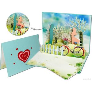 Popcards popupkaarten – Valentijn Romantiek Romantisch samenzijn Liefde Liefdeskaart trouwkaart Samenwonen Samen wonen Vriendschap Fietsen Valentijnskaart Valentijnsdag pop-up kaart 3D wenskaart