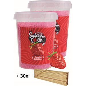 Suikerspin suiker Aardbei - incl. 30 suikerspin stokjes - 2 potten x 400 gram