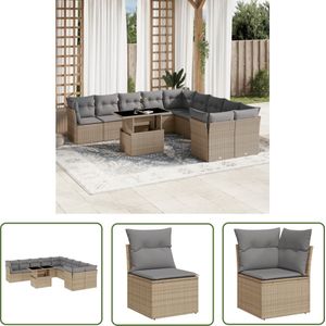 The Living Store 11-delige Tuinset met kussens poly rattan beige - Loungeset - Lounge Set - Tuinlounge - Buitentijnen - Loungebank