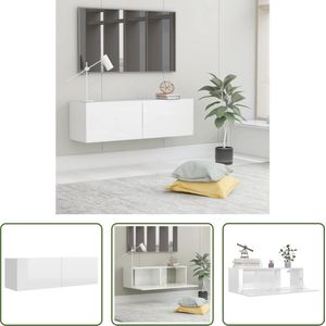 The Living Store Tv-kast - hoogglans wit - 100 x 30 x 30 cm - neerklapbare deuren