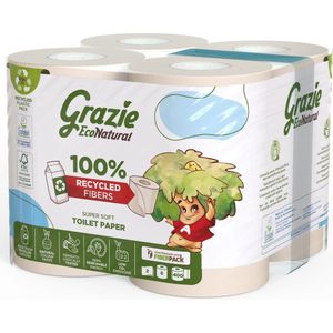 Grazie Natural - 2-laags Toiletpapier - 8 rollen - Gerecycled Toiletpapier - Bleekvrij - Ecolabel Certificering