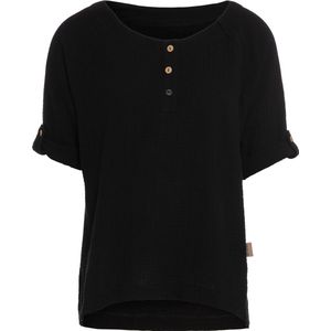Knit Factory Nena Top - Shirt voor het voorjaar en de zomer - Dames Top - Dames Shirt - Zomertop - Zomershirt - Ruime pasvorm - Duurzaam & milieuvriendelijk - Opgerolde mouw - Zwart - S - 100% Biologisch katoen