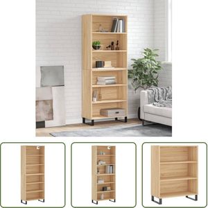 The Living Store Hoge kast - Bewerkt hout - 69.5x32.5x180 cm - Sonoma eiken