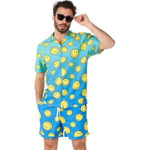 OppoSuits Smiley™ Summer Fade Heren Zomer Set  - Bevat Shirt En Shorts - Tropische Zwem Kleding - Blauw - Maat S