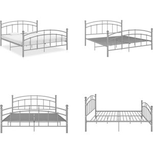 vidaXL Bedframe metaal grijs 160x200 cm - Bedframe - Bedframes - Tweepersoonsbed - Tweepersoonsbedden