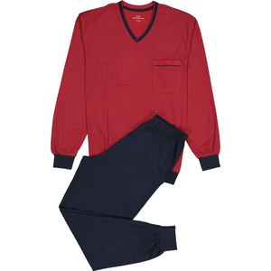 Gotzburg heren pyjama - V-hals - rood met blauw en wit dessin - Maat: 5XL