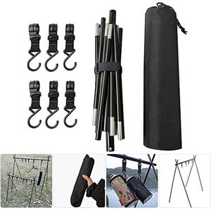 Outdoor Camping Opvouwbare Opknoping Rack Driehoekige Kledingrek Stand Vookware Rack Met 5 Beweegbare Haken & Storage Pouch; Maat M; Merk: Omuky