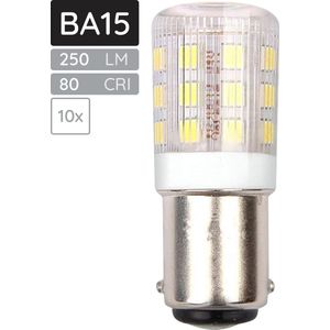 SPL Ba15d LED Lamp 3W - Neutraal Wit - 250lm - LED Buislamp T18 - 10 Stuks