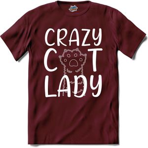 Crazy Cat Lady | Katten - Kat - Cats - T-Shirt - Unisex - Burgundy - Maat M