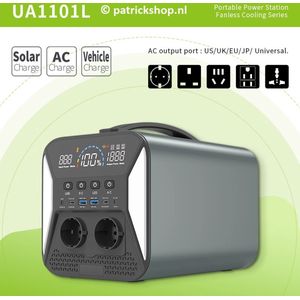 Draagbare Power Station (Off-grid) - Lifepo4 accu's - 1000W 230V Zuivere Sinus Omvormer - 1024wh - USB - 12V - Opladen via zonnepaneel/auto/netspanning