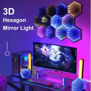 3D lamp - bewegende RGB kleuren - infinity lamp oplaadbaar - oneindige lamp - spiegellamp - led lamp 3D hexagoon - 6 hoek smart led spiegel - bureualamp - gamelamp - spacelamp - discolamp - partylamp -met afstandsbediening - geluidgestuurd