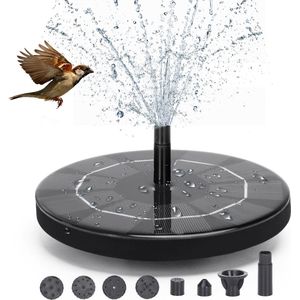 Nobleza Solar Fontein op Zonne Energie - ⌀180mm - 3W - met 6 opzetstukken Waterfontein - Fonteinpomp voor Tuin / Vijver / Zwembad / Vogel bad -  Milieuvriendelijke Fontijn