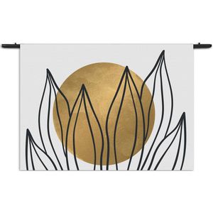 Velours Wandkleed Scandinavisch Design Plant met Goud Element 01 Rechthoek Horizontaal S (40 X 60 CM) - Wandkleden - Met roedes