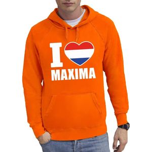 Oranje I love Maxima hoodie / hooded sweater heren - Oranje Koningsdag/ supporter kleding L